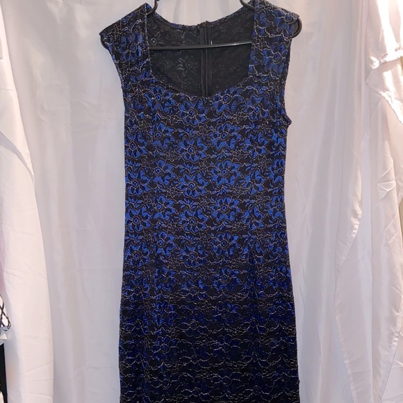 PERFECT FOR HOLIDAY PARTIES!! Blue and black lace over satin Medium Sized Dress - Picture 1 of 5